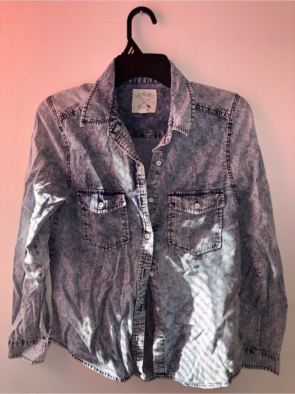 La Hearts Black Washed Denim Button-Down Shirt
